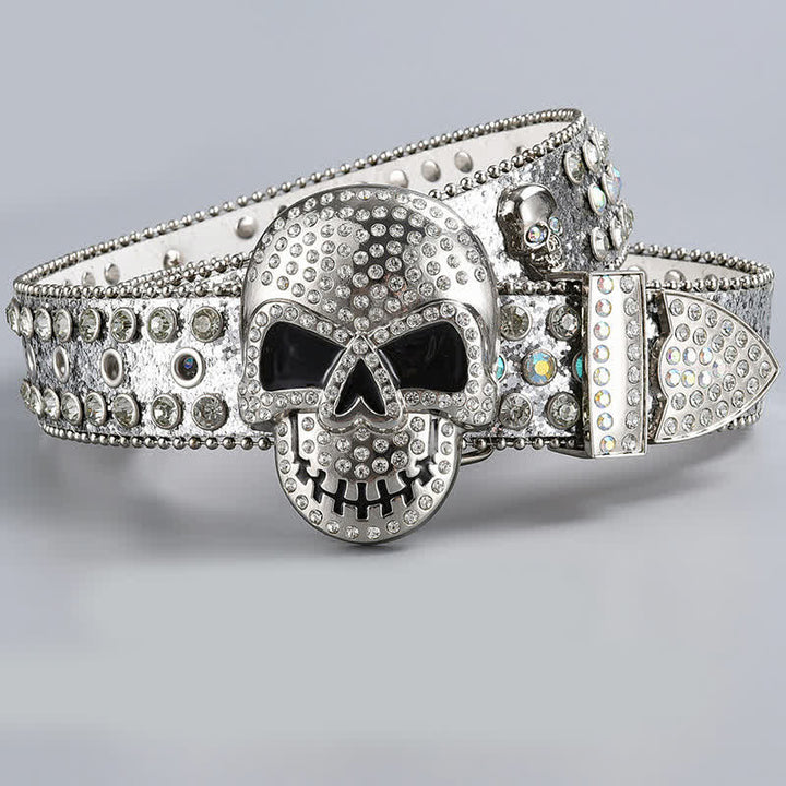 Ceinture en cuir perlée et strass avec motif fantôme de la mort punk
