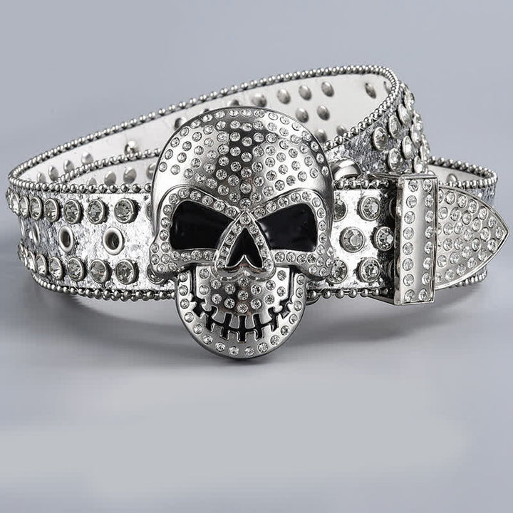 Ceinture en cuir perlée et strass avec motif fantôme de la mort punk