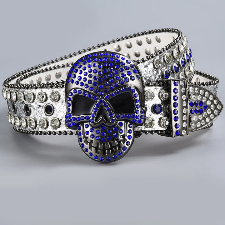 Ceinture en cuir perlée et strass avec motif fantôme de la mort punk