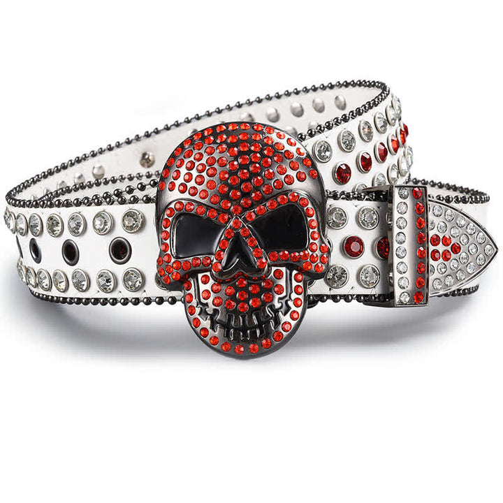Ceinture en cuir perlée et strass avec motif fantôme de la mort punk