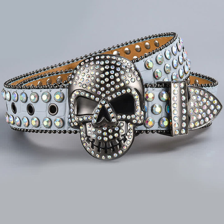 Ceinture en cuir perlée et strass avec motif fantôme de la mort punk
