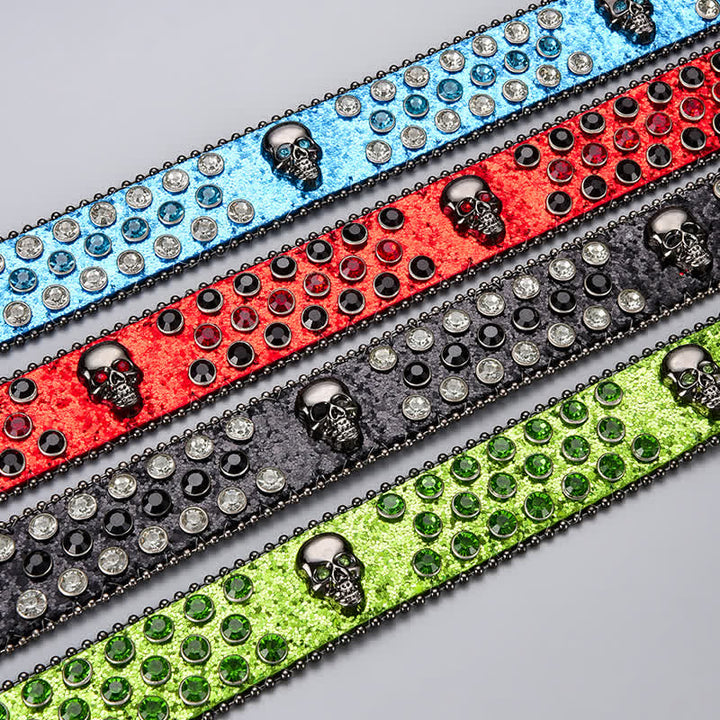 Ceinture en cuir perlée et strass avec motif fantôme de la mort punk