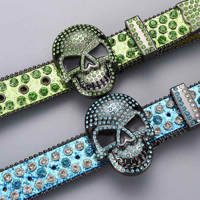 Ceinture en cuir perlée et strass avec motif fantôme de la mort punk