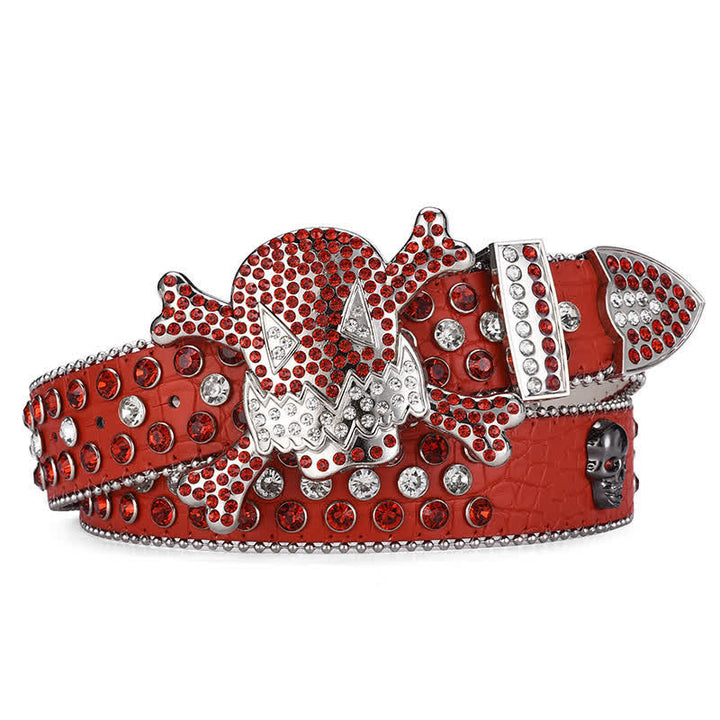 Ceinture en cuir avec strass et perles en forme de tête de mort