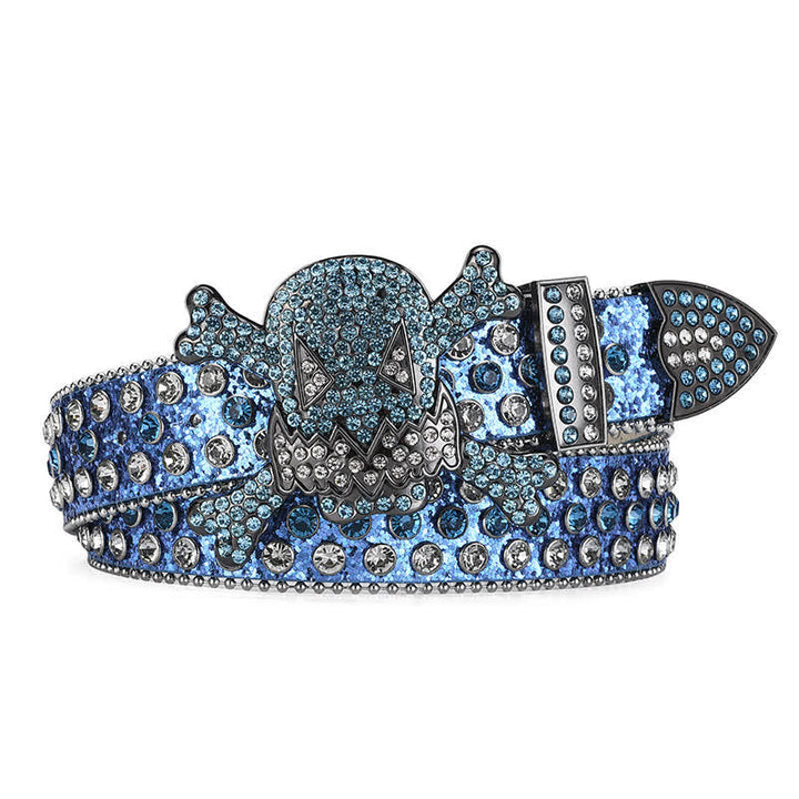 Ceinture en cuir avec strass et perles en forme de tête de mort