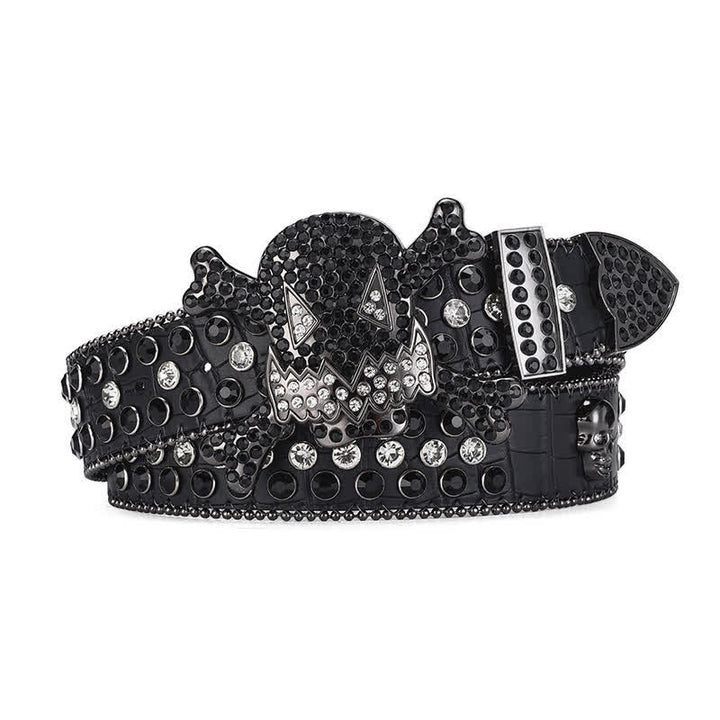 Ceinture en cuir avec strass et perles en forme de tête de mort