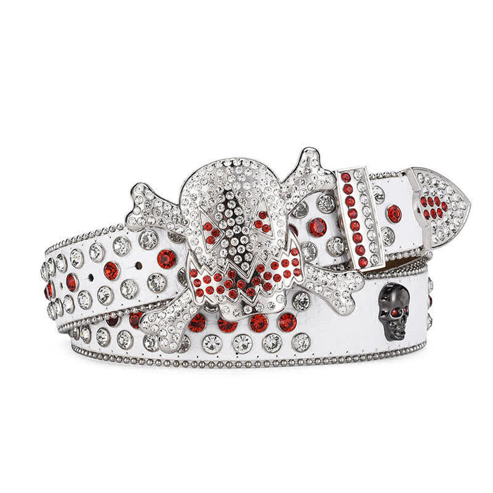 Ceinture en cuir avec strass et perles en forme de tête de mort