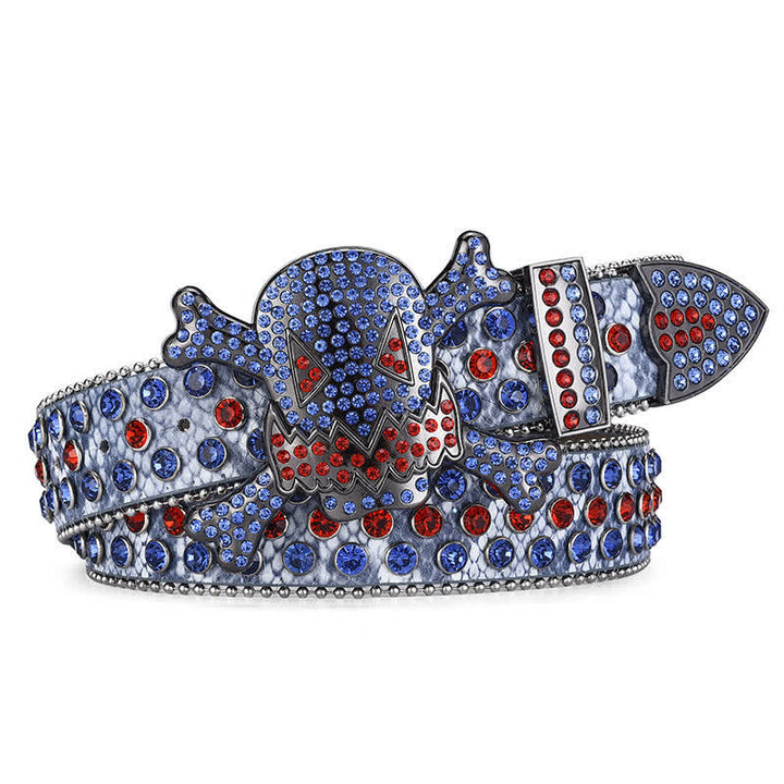 Ceinture en cuir avec strass et perles en forme de tête de mort