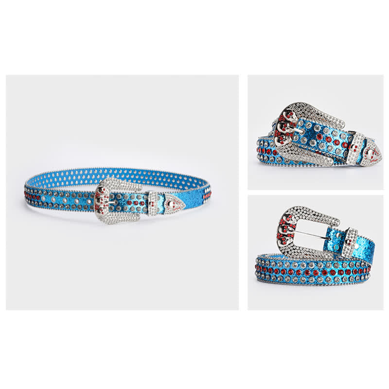 Ceinture en cuir cloutée avec strass brillants