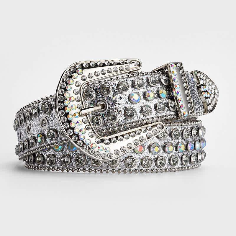 Ceinture en cuir cloutée avec strass brillants
