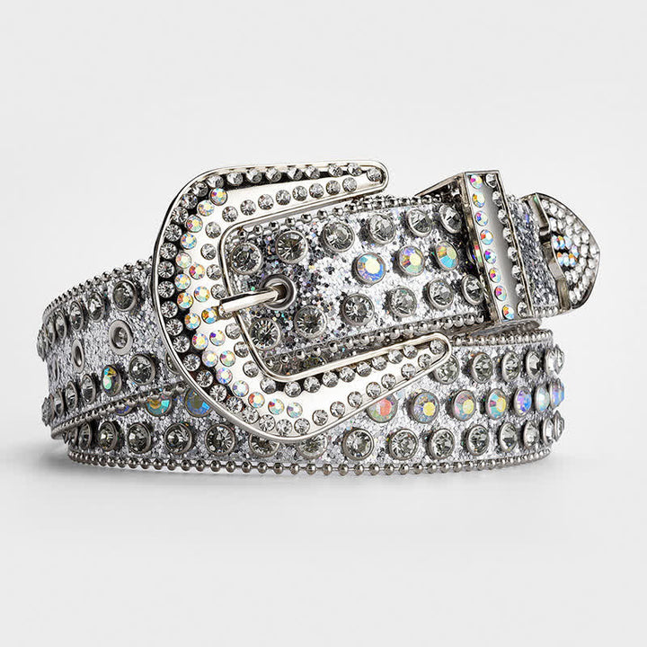 Ceinture en cuir cloutée avec strass brillants