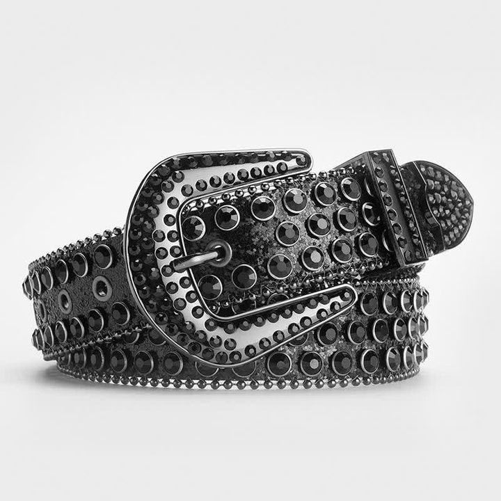 Ceinture en cuir cloutée avec strass brillants