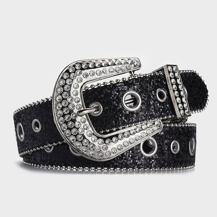 Ceinture en cuir à boucle en strass et paillettes éblouissantes
