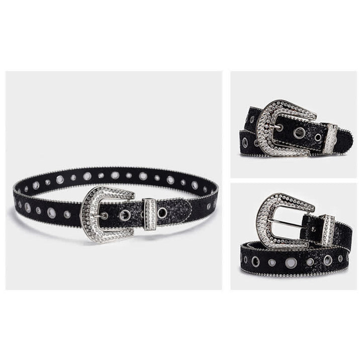 Ceinture en cuir à boucle en strass et paillettes éblouissantes