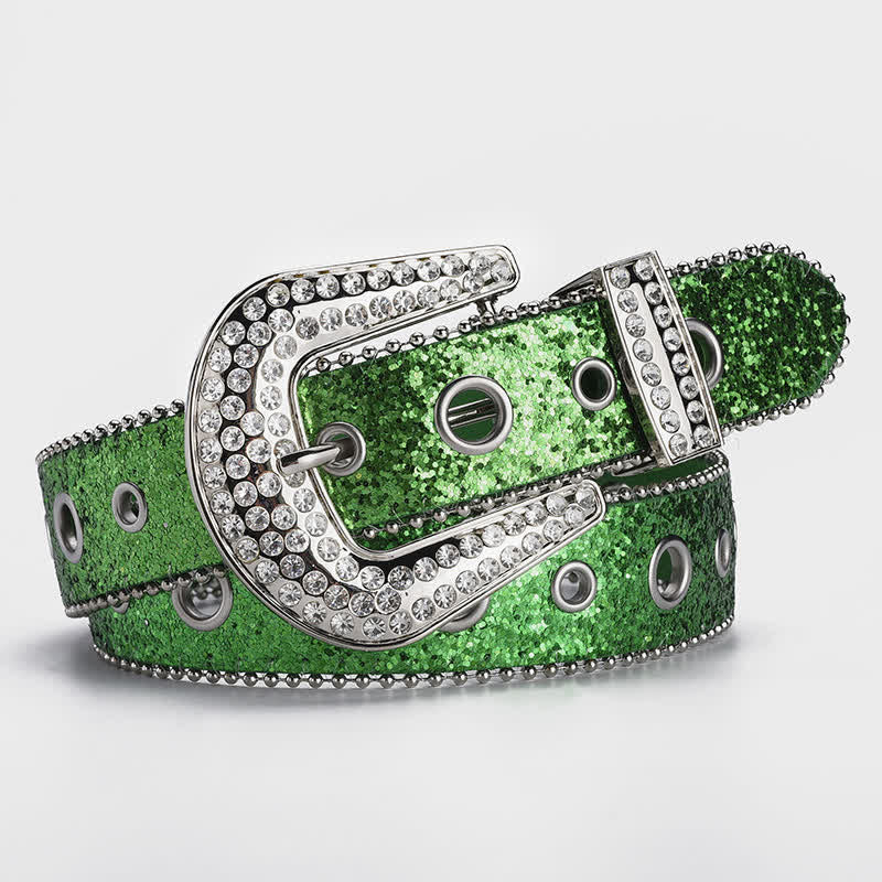 Ceinture en cuir à boucle en strass et paillettes éblouissantes