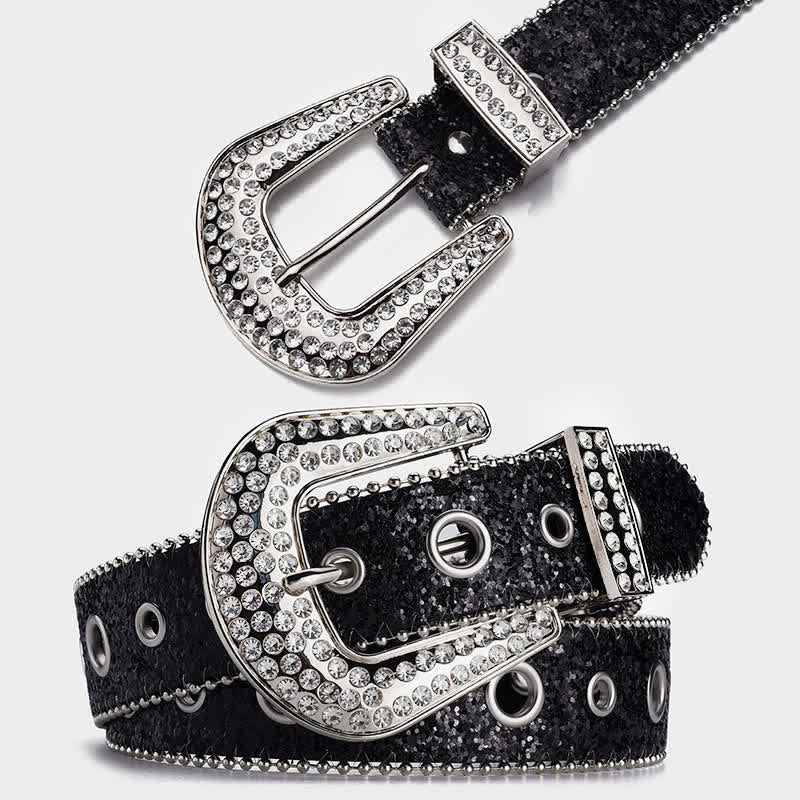 Ceinture en cuir à boucle en strass et paillettes éblouissantes