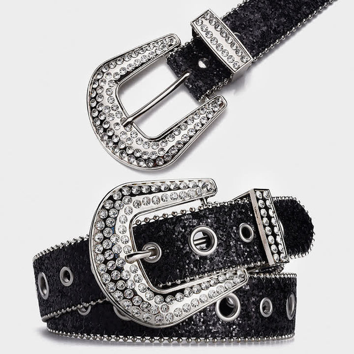 Ceinture en cuir à boucle en strass et paillettes éblouissantes