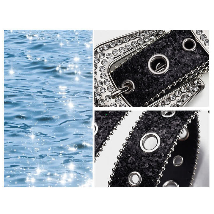 Ceinture en cuir à boucle en strass et paillettes éblouissantes