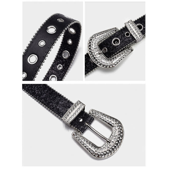 Ceinture en cuir à boucle en strass et paillettes éblouissantes