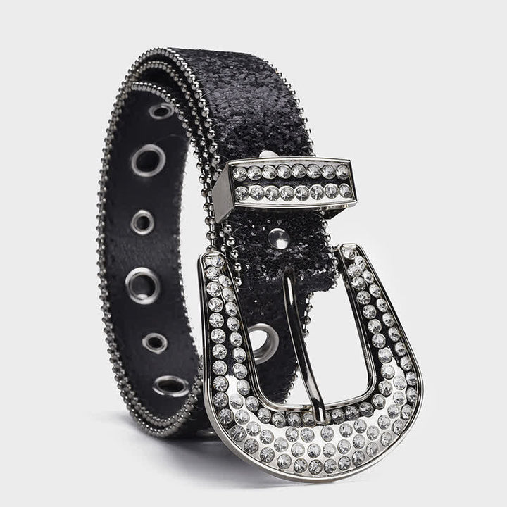 Ceinture en cuir à boucle en strass et paillettes éblouissantes