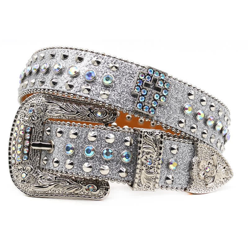 Ceinture en cuir cloutée avec croix élégante gothique et strass