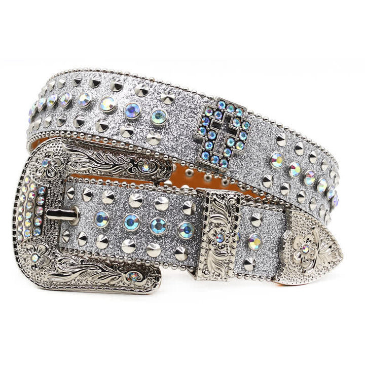 Ceinture en cuir cloutée avec croix élégante gothique et strass