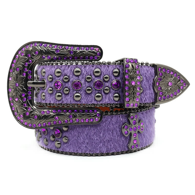 Ceinture en cuir avec rivets croisés et strass