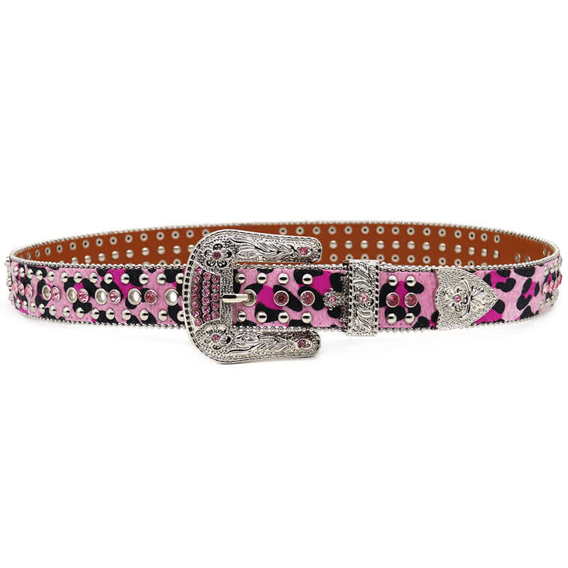 Ceinture en cuir avec rivets croisés et strass