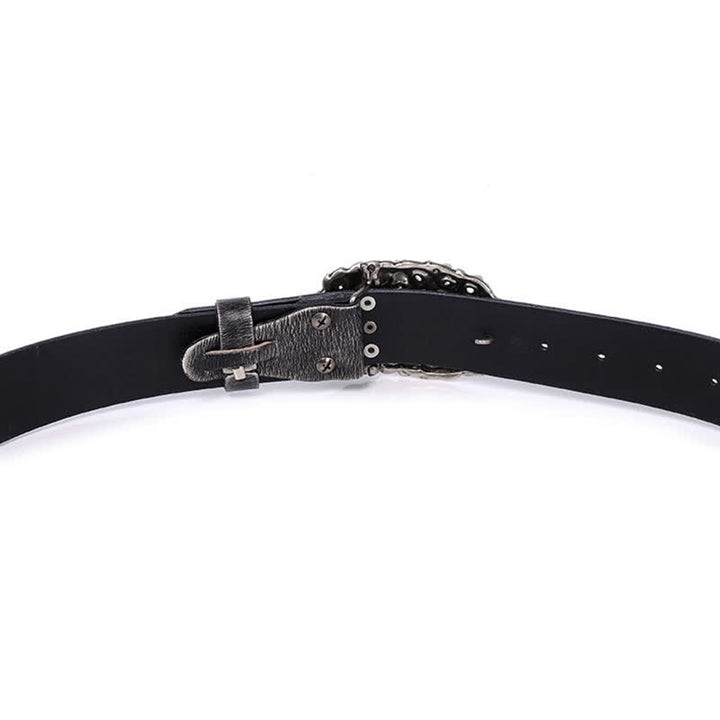 Ceinture en cuir à rivets et fausses pierres turquoises avec tête de tigre