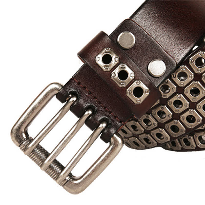 Ceinture en cuir à rivets carrés style punk rock heavy metal