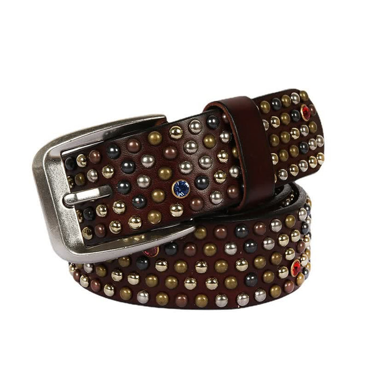 Ceinture en cuir élégante avec rivets cloutés et strass