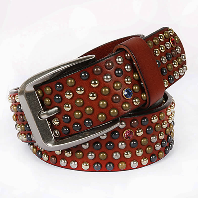 Ceinture en cuir élégante avec rivets cloutés et strass
