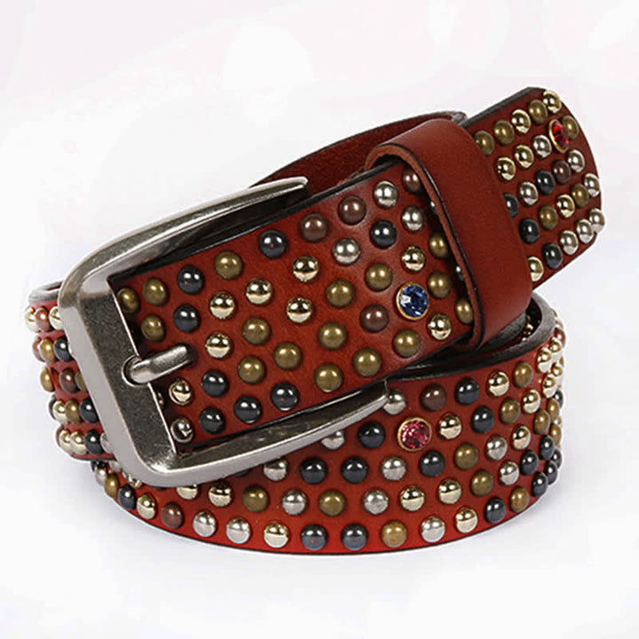Ceinture en cuir élégante avec rivets cloutés et strass