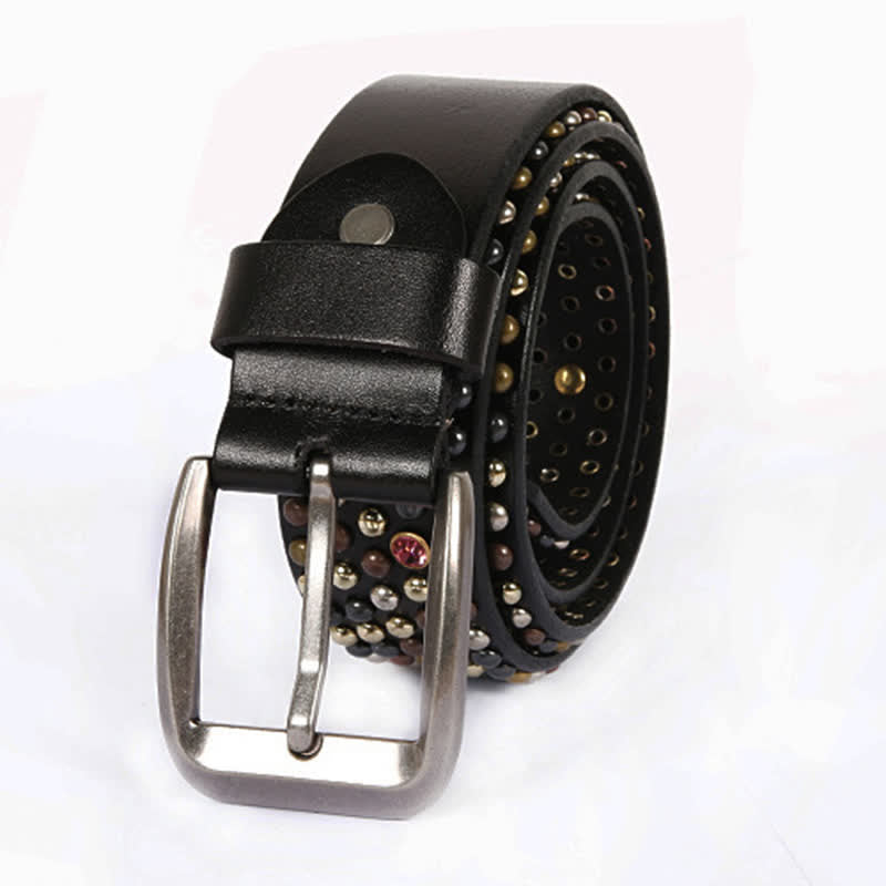 Ceinture en cuir élégante avec rivets cloutés et strass