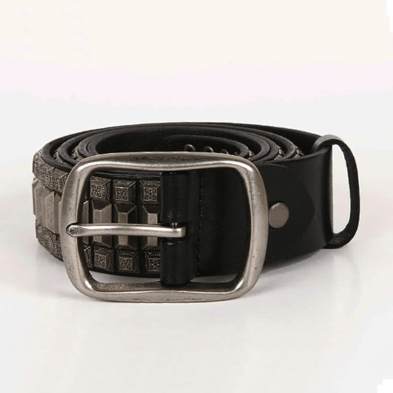 Ceinture en cuir cloutée à rivets géométriques vintage en métal