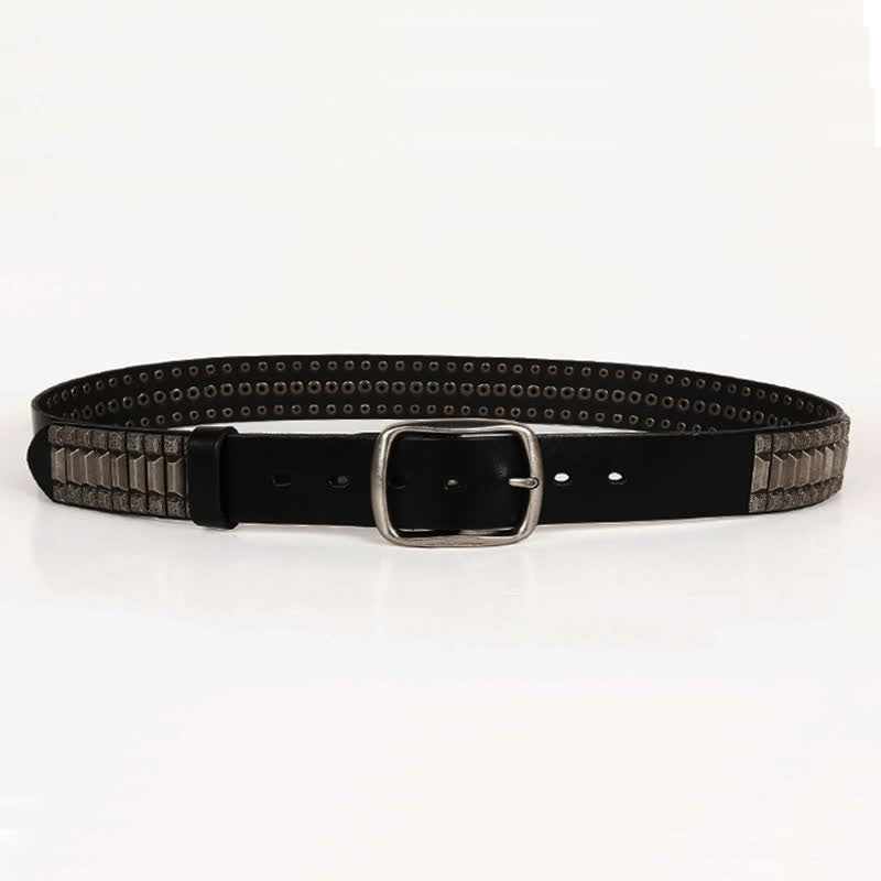 Ceinture en cuir cloutée à rivets géométriques vintage en métal