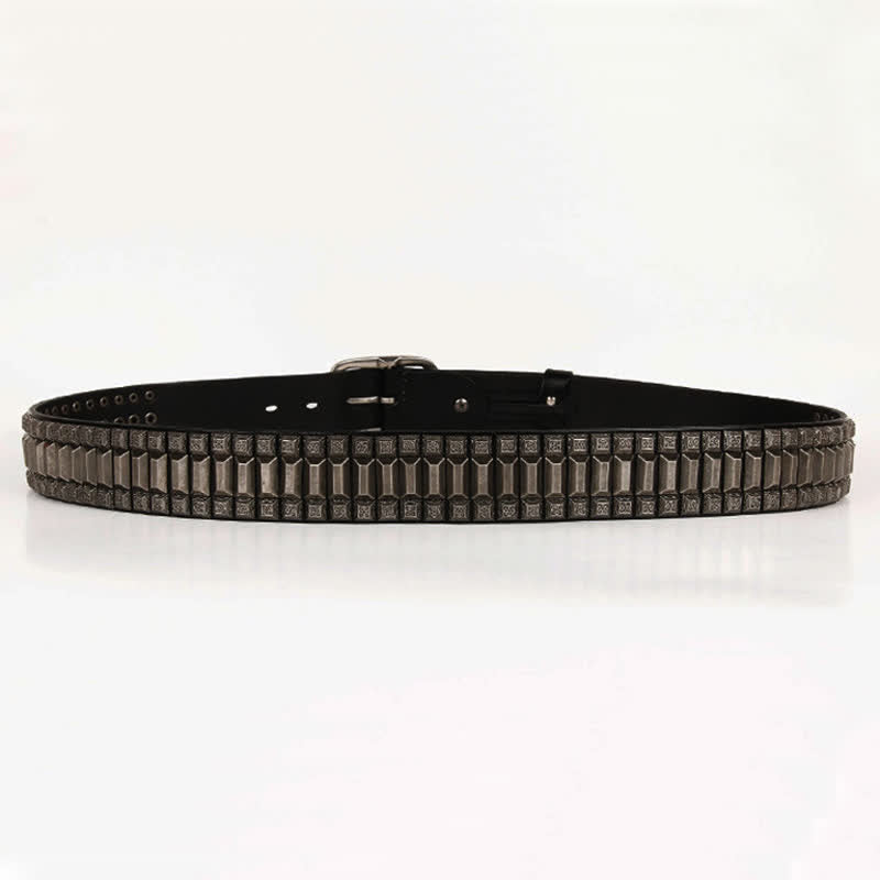 Ceinture en cuir cloutée à rivets géométriques vintage en métal
