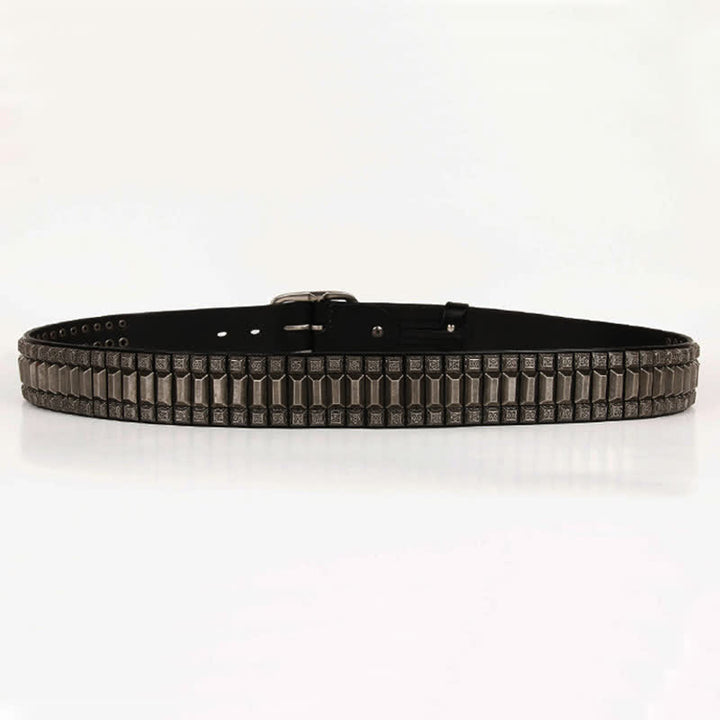 Ceinture en cuir cloutée à rivets géométriques vintage en métal
