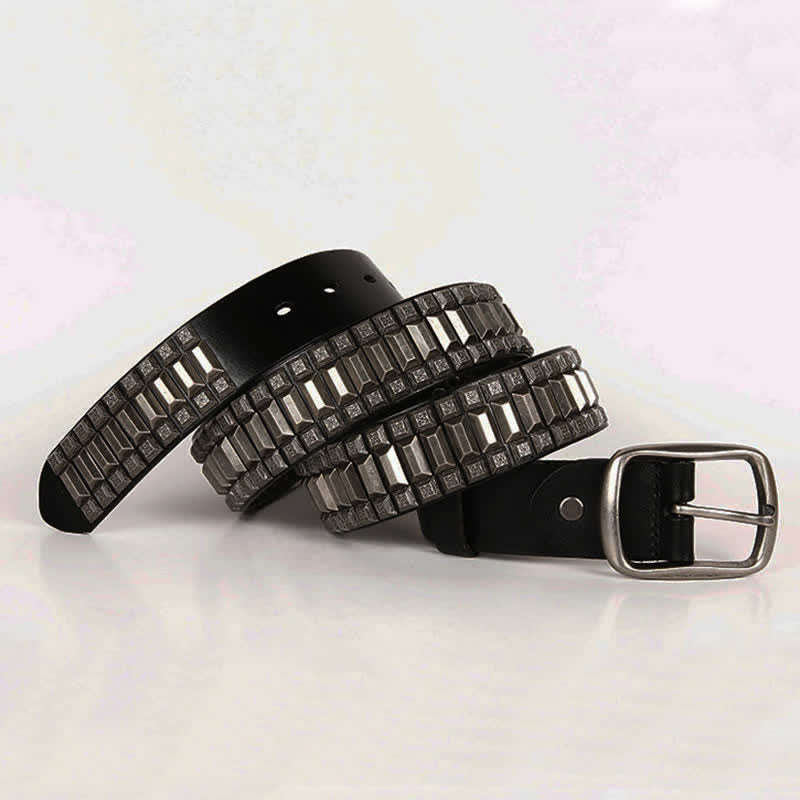 Ceinture en cuir cloutée à rivets géométriques vintage en métal