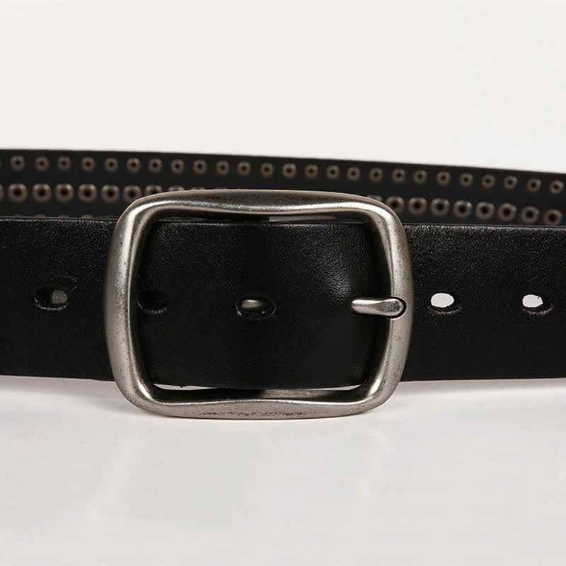 Ceinture en cuir cloutée à rivets géométriques vintage en métal