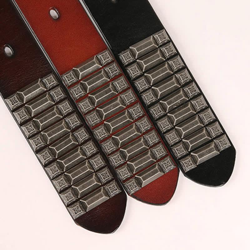 Ceinture en cuir cloutée à rivets géométriques vintage en métal