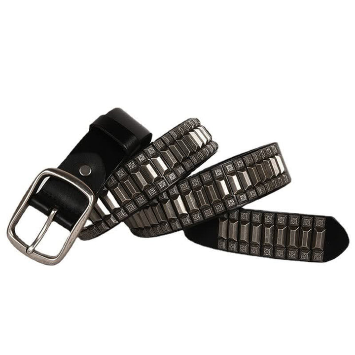 Ceinture en cuir cloutée à rivets géométriques vintage en métal