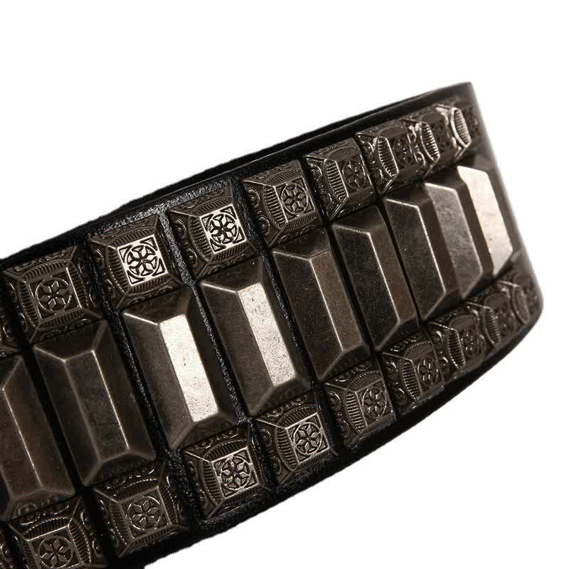 Ceinture en cuir cloutée à rivets géométriques vintage en métal