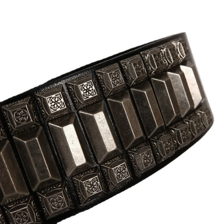Ceinture en cuir cloutée à rivets géométriques vintage en métal