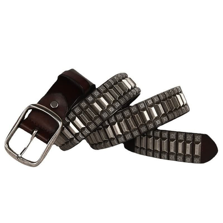 Ceinture en cuir cloutée à rivets géométriques vintage en métal