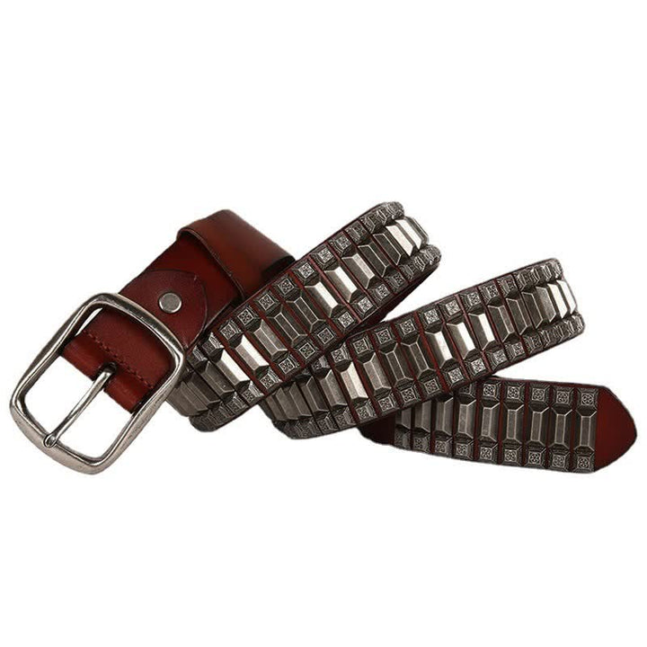 Ceinture en cuir cloutée à rivets géométriques vintage en métal