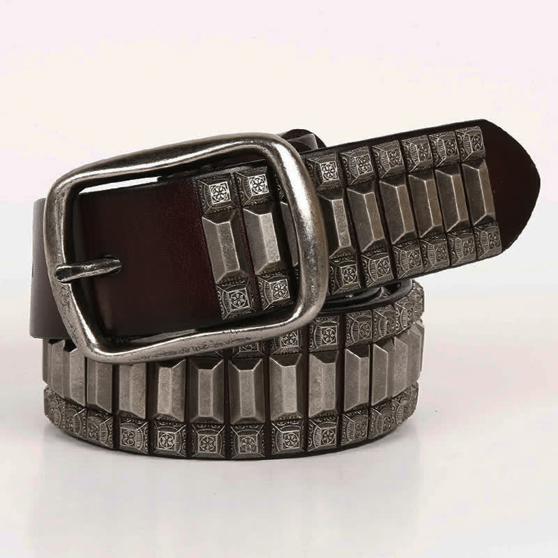 Ceinture en cuir cloutée à rivets géométriques vintage en métal