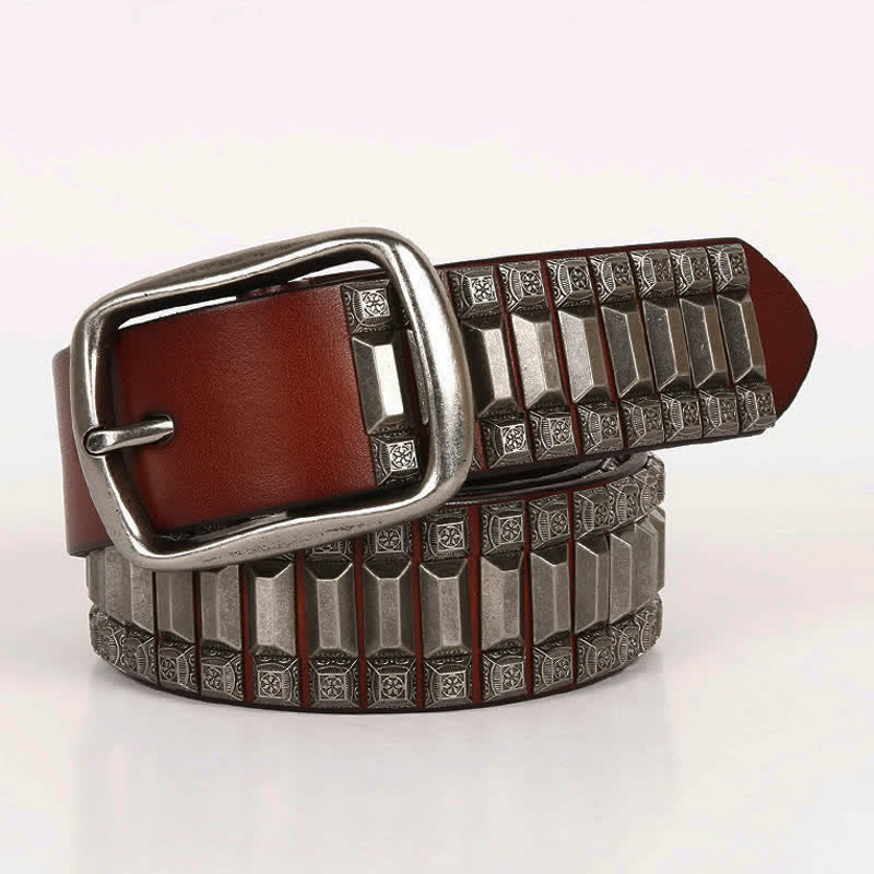Ceinture en cuir cloutée à rivets géométriques vintage en métal