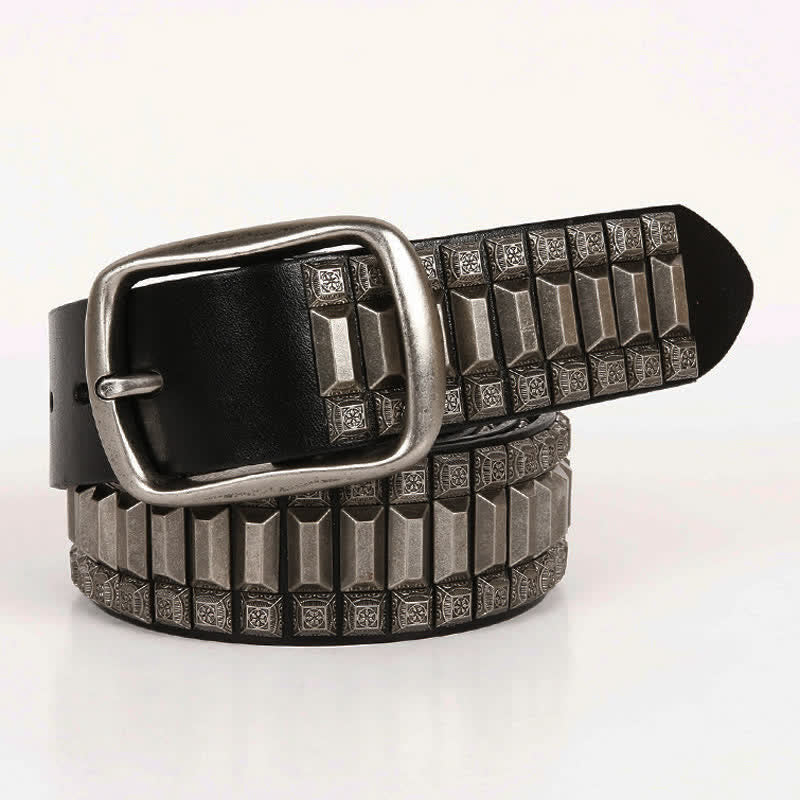 Ceinture en cuir cloutée à rivets géométriques vintage en métal
