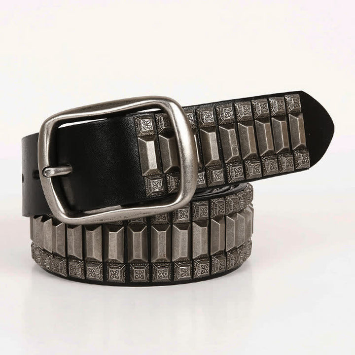 Ceinture en cuir cloutée à rivets géométriques vintage en métal